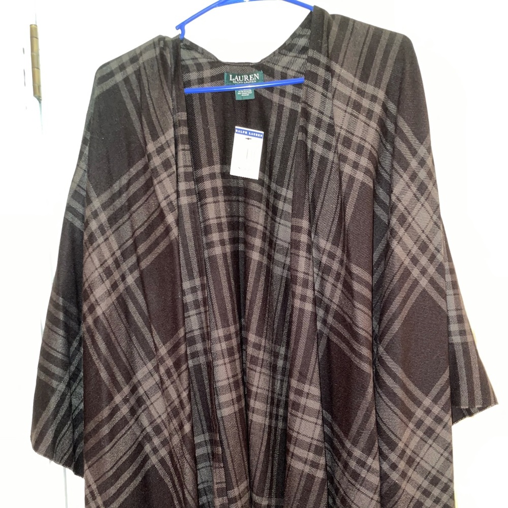NWT Ralph Lauren Black Plaid Poncho (OS)